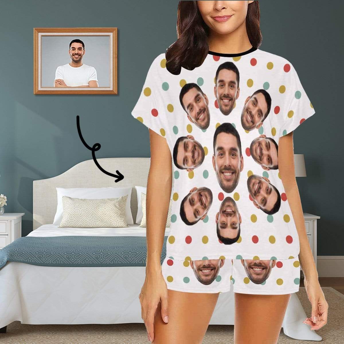 FacePajamas Pajama S Custom Face Pajamas Color Dots Sleepwear Personalized Women's Short Pajama Set