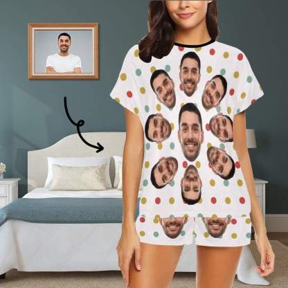 FacePajamas Pajama S Custom Face Pajamas Color Dots Sleepwear Personalized Women's Short Pajama Set