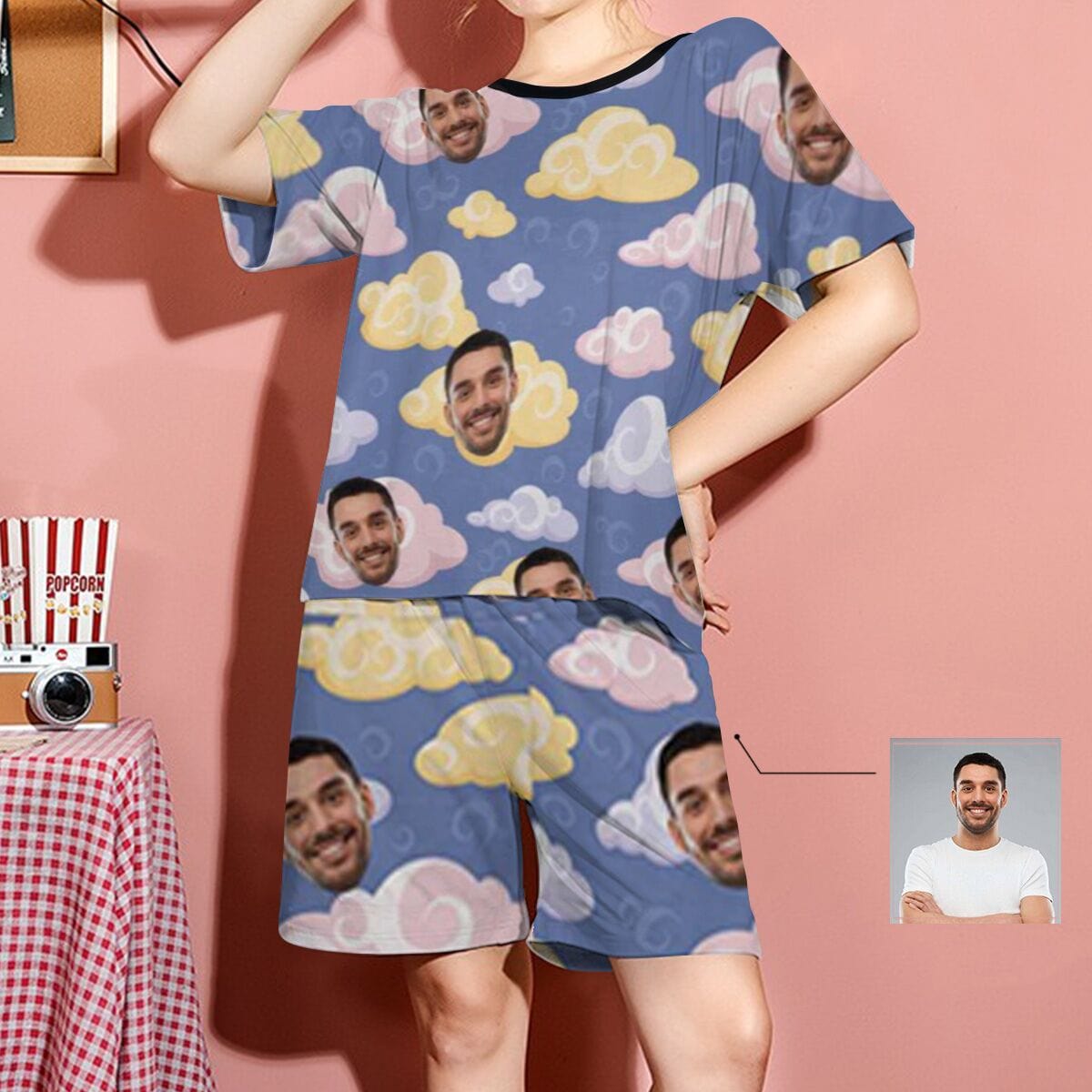 FacePajamas Pajama S Custom Face Pajamas Colorful Comfortable Soft Clouds Sleepwear Personalized Women's Short Pajama Set