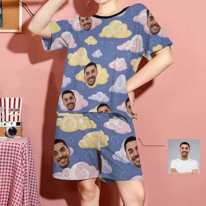 FacePajamas Pajama S Custom Face Pajamas Colorful Comfortable Soft Clouds Sleepwear Personalized Women's Short Pajama Set