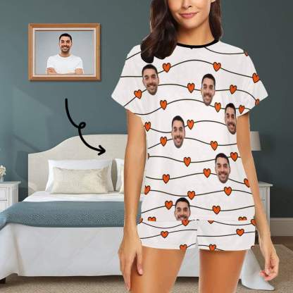 FacePajamas Pajama #Plus Size Pajamas-Custom Face Pajamas for Women Love Heart Shape Sleepwear Personalized Women's Short Pajama Set