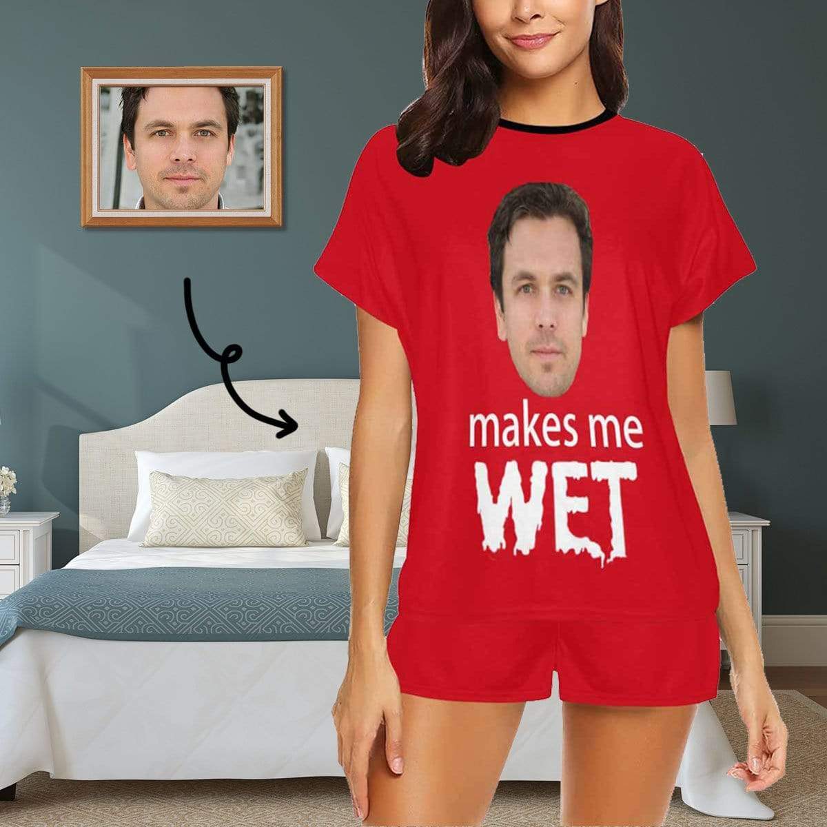 FacePajamas Pajama S Custom Face Pajamas Makes Me Wet Sleepwear Personalized Women's Short Pajama Set Funny Lover Gift