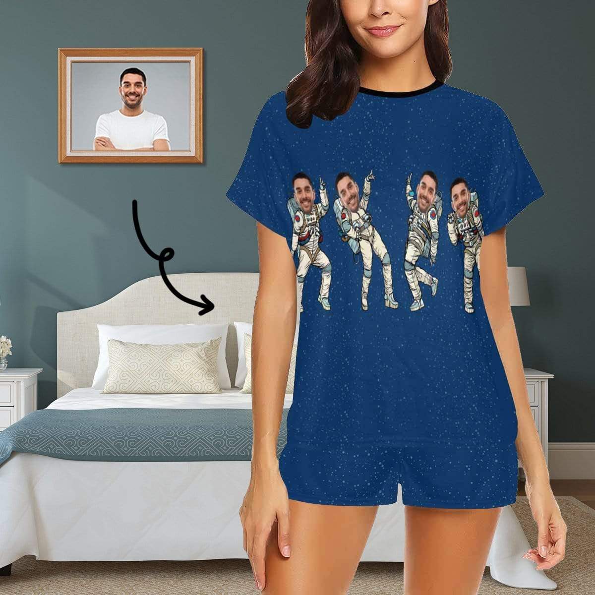 FacePajamas Pajama S Custom Face Pajamas Personalized Astronaut Women's Short Pajama Set Sleep or Loungewear For Her