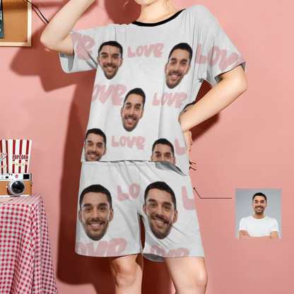 FacePajamas Pajama S Custom Face Pajamas Pink Love Simple Design Personalized Women's Short Pajama Set