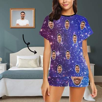 FacePajamas Pajama S Custom Face Pajamas Starry Night Loungewear Personalized Women's Short Pajama Set