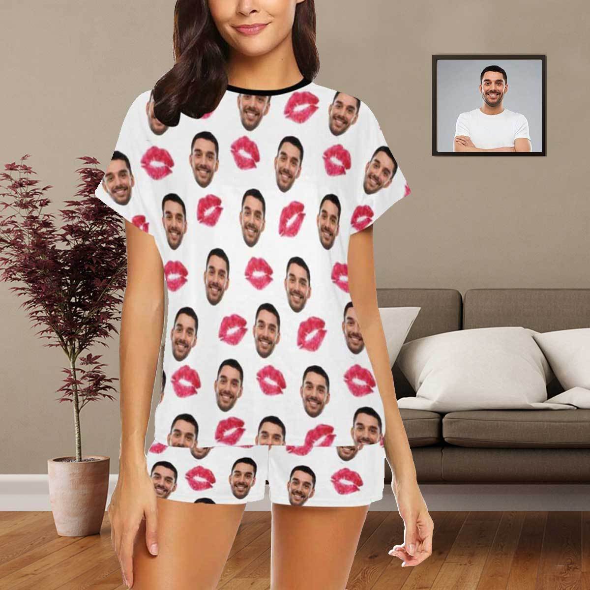 FacePajamas Pajama S Custom Face Pajamas Your Red Lips Sleepwear Personalized Women's Short Pajama Set