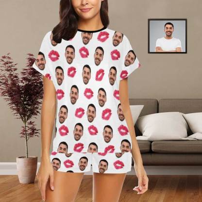 FacePajamas Pajama S Custom Face Pajamas Your Red Lips Sleepwear Personalized Women's Short Pajama Set
