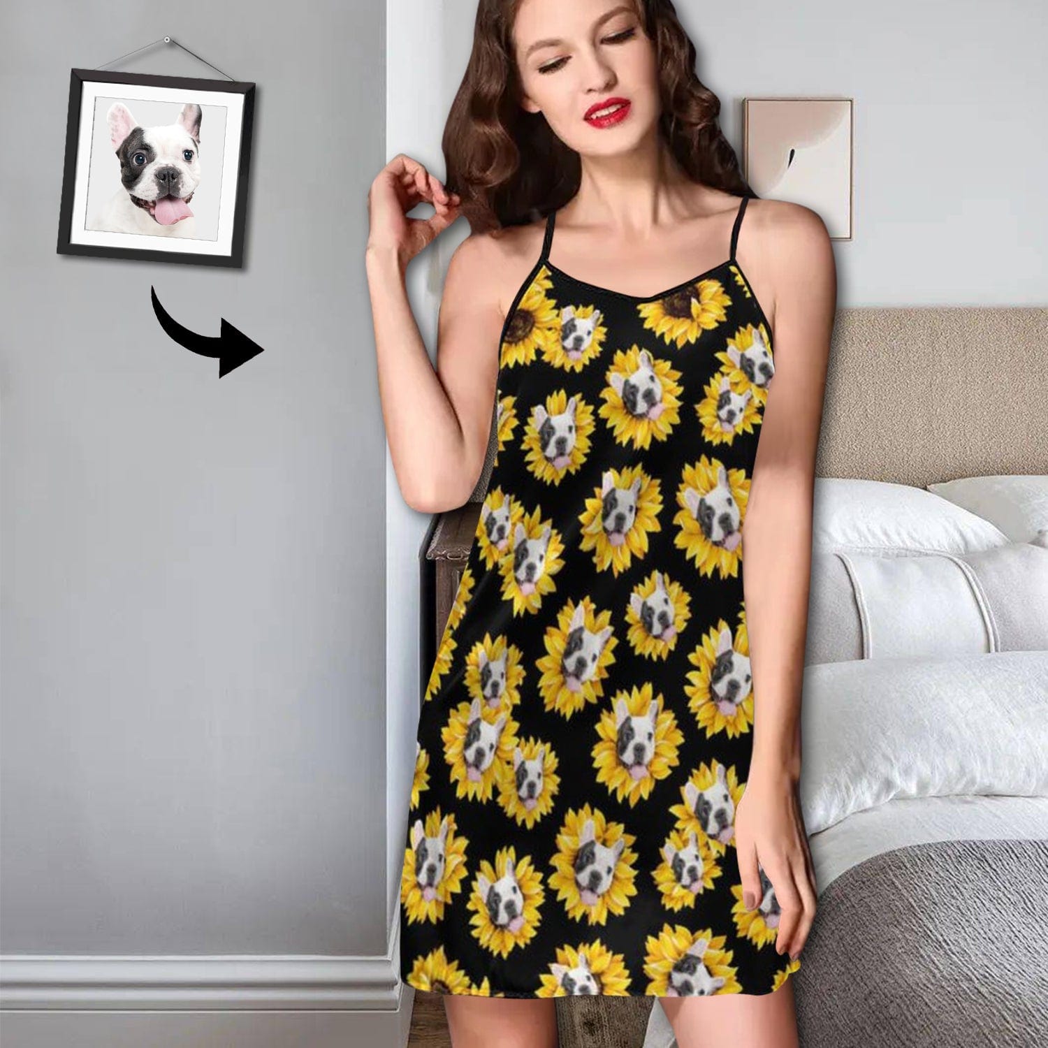 FacePajamas Mix Pajama-2ML-SDS Women's Nightgown / S 2 Pcs Face Print Pajamas-Custom Face Pet Dog Flower Sleepwear Personalized Women's Bath Robe &Women's Nightgown