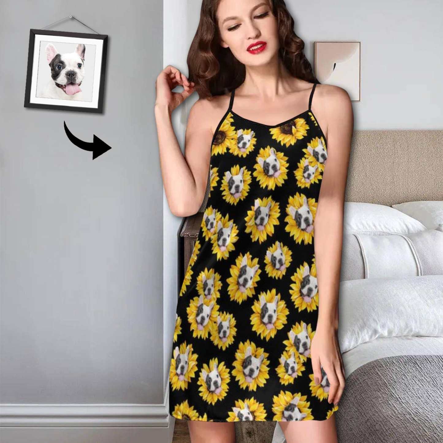 FacePajamas Mix Pajama-2ML-SDS Women's Nightgown / S 2 Pcs Face Print Pajamas-Custom Face Pet Dog Flower Sleepwear Personalized Women's Bath Robe &Women's Nightgown