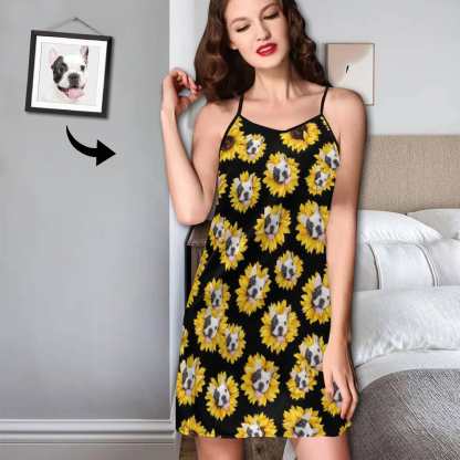 FacePajamas Mix Pajama-2ML-SDS Women's Nightgown / S 2 Pcs Face Print Pajamas-Custom Face Pet Dog Flower Sleepwear Personalized Women's Bath Robe &Women's Nightgown
