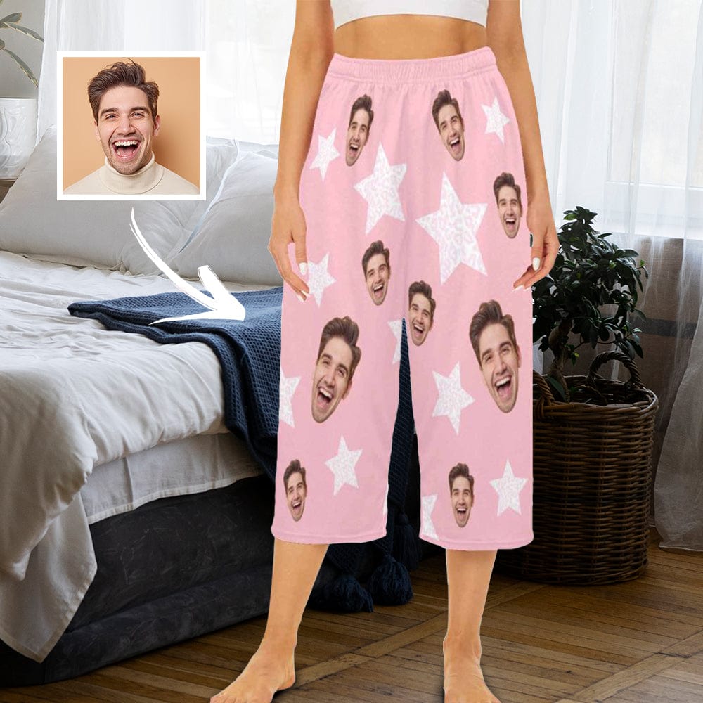 FacePajamas Pajama Shirt&Pants S Custom Face Pink Star Cropped Pajama Pants For Women Girlfriend Gift Fashion