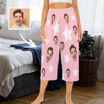 FacePajamas Pajama Shirt&Pants S Custom Face Pink Star Cropped Pajama Pants For Women Girlfriend Gift Fashion