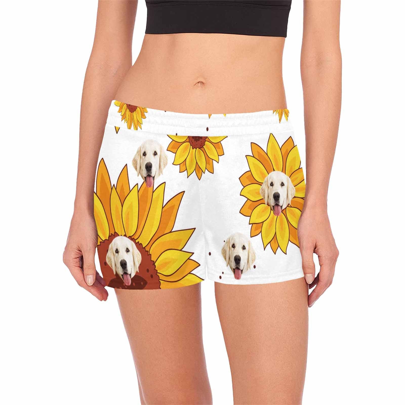 FacePajamas Pajama Shirt&Pants S Custom Face Women's Pajama Shorts Personalized Sunflower Sleepwear Shorts
