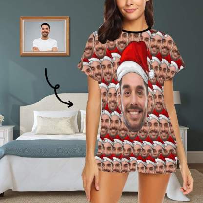 FacePajamas Pajama S Custom Face Womens Christmas Pajamas Personalized Christmas Hat Women's Short Pajama Set Xmas Gift