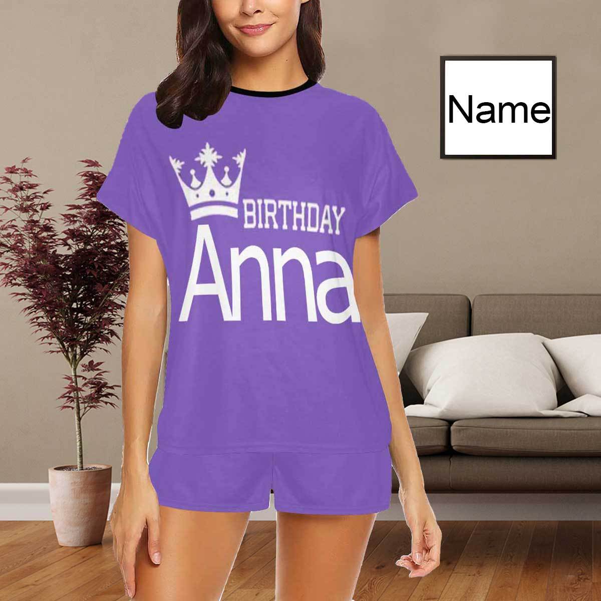 FacePajamas Pajama S Custom Name Pajamas Birthday Crown Sleepwear Personalized Women's Short Pajama Set