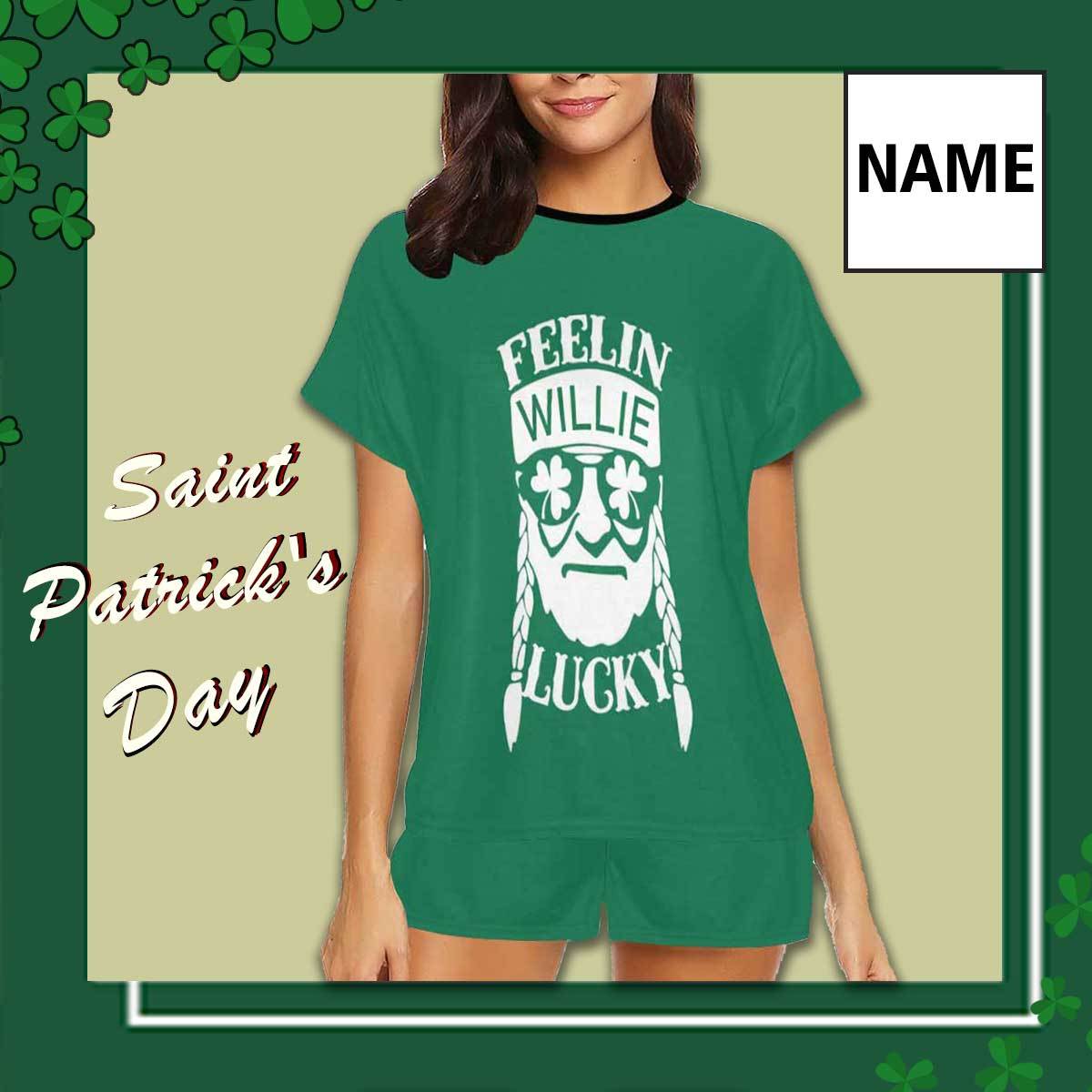 FacePajamas Pajama S Custom Name Pajamas Feel Lucky Sleepwear Personalized Women's Short Pajama Set Funny Gift for Her