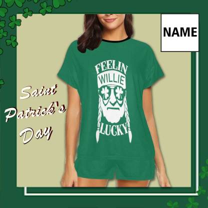 FacePajamas Pajama S Custom Name Pajamas Feel Lucky Sleepwear Personalized Women's Short Pajama Set Funny Gift for Her