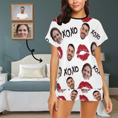 FacePajamas Pajama S Custom Pajamas Cute Red Lips Sleepwear Personalized Couple Face Women's Short Pajama Set