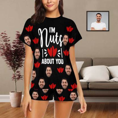 FacePajamas Pajama S Custom Pajamas Sleep Loungewear For Her Personalized Face Women's Short Pajama Set- I'm Nuts About You