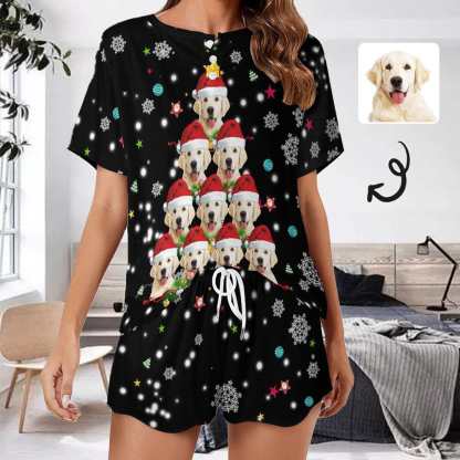 FacePajamas Womens Short Crew Neck-SDS S Custom Pet Face Pajamas Christmas Pajama Set Women's Short Sleeve Top and Shorts Loungewear