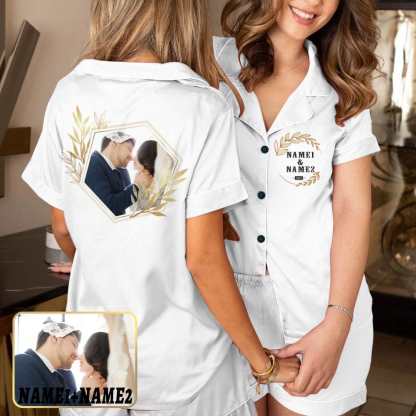 FacePajamas Pajama S Custom Photo&Name Sleepwear Pajamas Personalized Women's V-Neck Short Pajama Set Bridesmaid Wedding Party Pjs Set