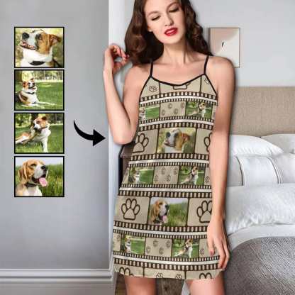 FacePajamas Pajama-2ML-SDS S Custom Photos Pet Dog Nightgown for Women Loose Sleepwear V Neck Pajama Dress Soft Nightshirt Sleeveless Nightdress Chemise