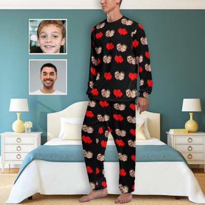 FacePajamas Pajama S Father's Photo Pajamas Custom Face Dad Love Kids Love Heart Men's Pajamas Personalized Pajama Set Funny Long Sleeve Nightwear