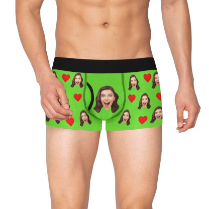 FacePajamas Underwear S / Green Custom Face Mens Pocket Boxer Briefs Love Heart Black Personalized Men's Boxer Underwear