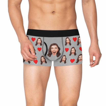 FacePajamas Underwear S / Grey Custom Face Mens Pocket Boxer Briefs Love Heart Black Personalized Men's Boxer Underwear