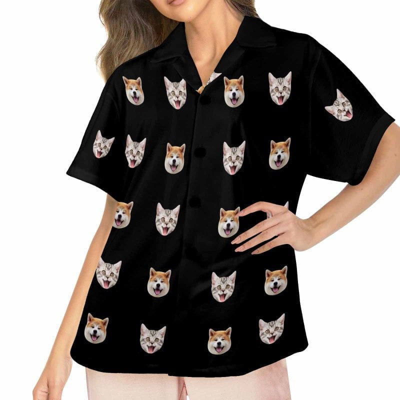 FacePajamas Pajama Tops S / Only Shirts Custom Face Black Women's V-Neck Short Sleeve Pajama Tops Bottoms Personalized Pajamas Loungewear