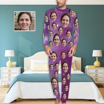 FacePajamas Pajama S Purple Loungewear Custom Face Purple Starry Sky Sleepwear Personalized Men's All Over Print Pajama Set