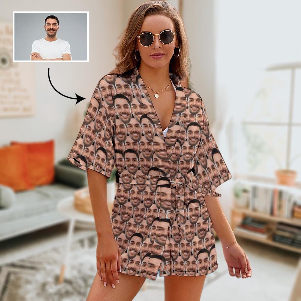 FacePajamas Pajama-2YX-SDS S [Special Sale] Custom Face Seamless Boyfriend Women's Summer Short Pajamas Funny Personalized Photo Pajamas Kimono Robe