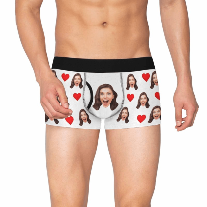 FacePajamas Underwear S / White Custom Face Mens Pocket Boxer Briefs Love Heart Black Personalized Men's Boxer Underwear