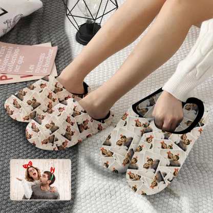 FacePajamas Slippers Seamless Custom Couple Photo All Over Print Personalized Non-Slip Cotton Slippers For Couple Girlfriend Boyfriend