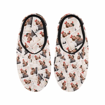FacePajamas Slippers Seamless Custom Couple Photo All Over Print Personalized Non-Slip Cotton Slippers For Couple Girlfriend Boyfriend