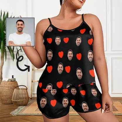 FacePajamas Pajama Sexy Cami Pajama Set Without Text / L #Plus Size Pajama Set-Custom Boyfriend Face Sleepwear Personalized Women's Sexy Cami Pajama Set Honeymoon Gift