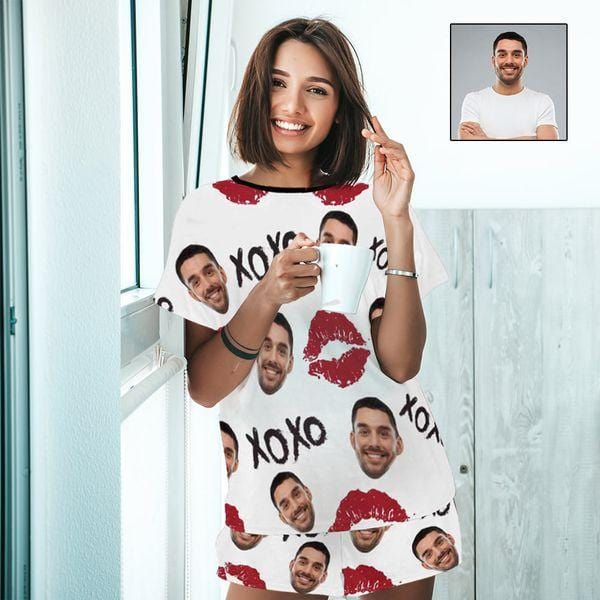 FacePajamas Pajama Short Sleeve / One Face / S Custom Face Pajamas XOXO Nightwear Personalized Red Lips Women's Pajama Set For Wife or Girlfriend