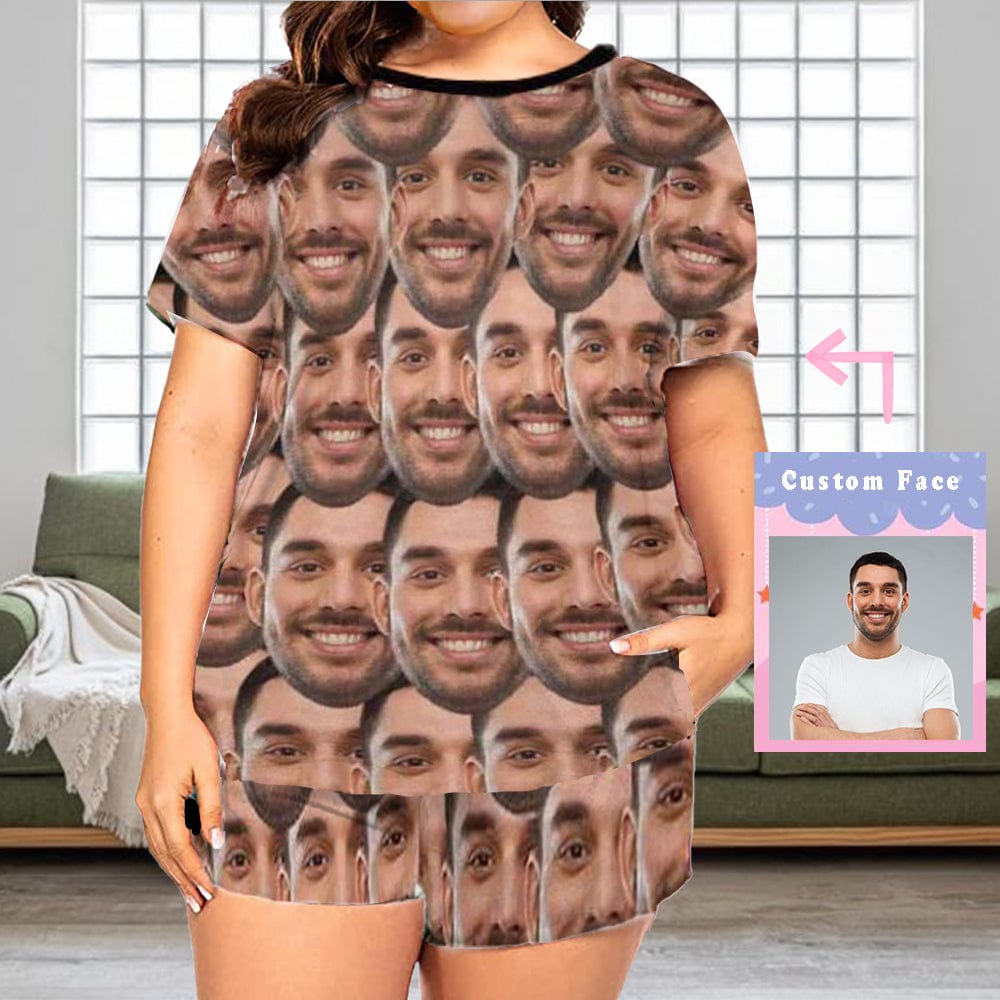 FacePajamas Pajama Short Sleeve / S #Plus Size Pajamas-Custom Boyfriend Seamless Face Pajamas Sleep Loungewear Plus Size Sleepwear
