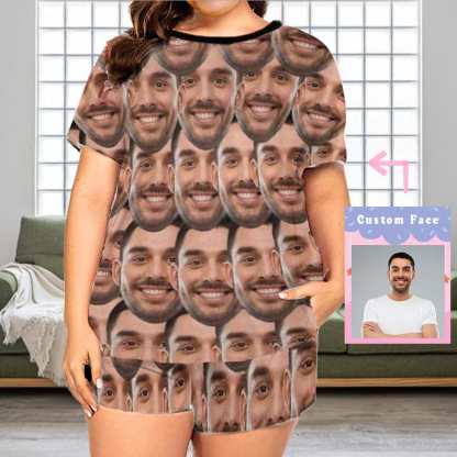 FacePajamas Pajama Short Sleeve / S #Plus Size Pajamas-Custom Boyfriend Seamless Face Pajamas Sleep Loungewear Plus Size Sleepwear