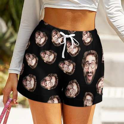 FacePajamas Womens Short Set-SDS Shorts / S Custom Women's Short Sleeved Navel Exposed Sleepwear Black Personalized Seamless Face Sleepwear Shorts