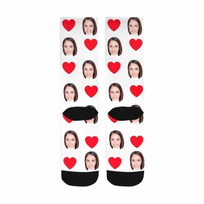 FacePajamas Sublimated Crew Socks Socks with Custom Face Heart Women Sublimated Crew Socks Personalized Socks with Picture for Mom