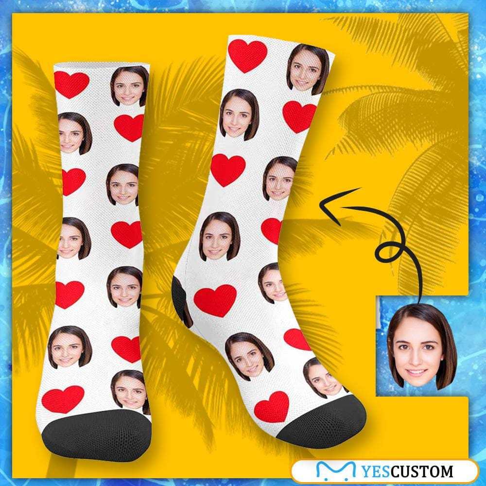 FacePajamas Sublimated Crew Socks Socks with Custom Face Heart Women Sublimated Crew Socks Personalized Socks with Picture for Mom