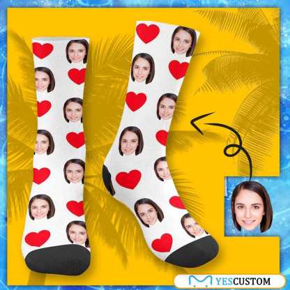 FacePajamas Sublimated Crew Socks Socks with Custom Face Heart Women Sublimated Crew Socks Personalized Socks with Picture for Mom