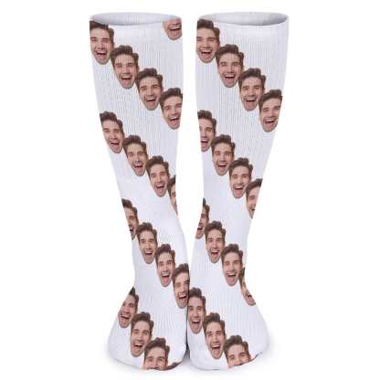 FacePajamas Sublimated Crew Socks-2WH-SDS Socks with Custom Faces White Background Funny Personalized Sublimated Crew Socks Gift for Family Friends