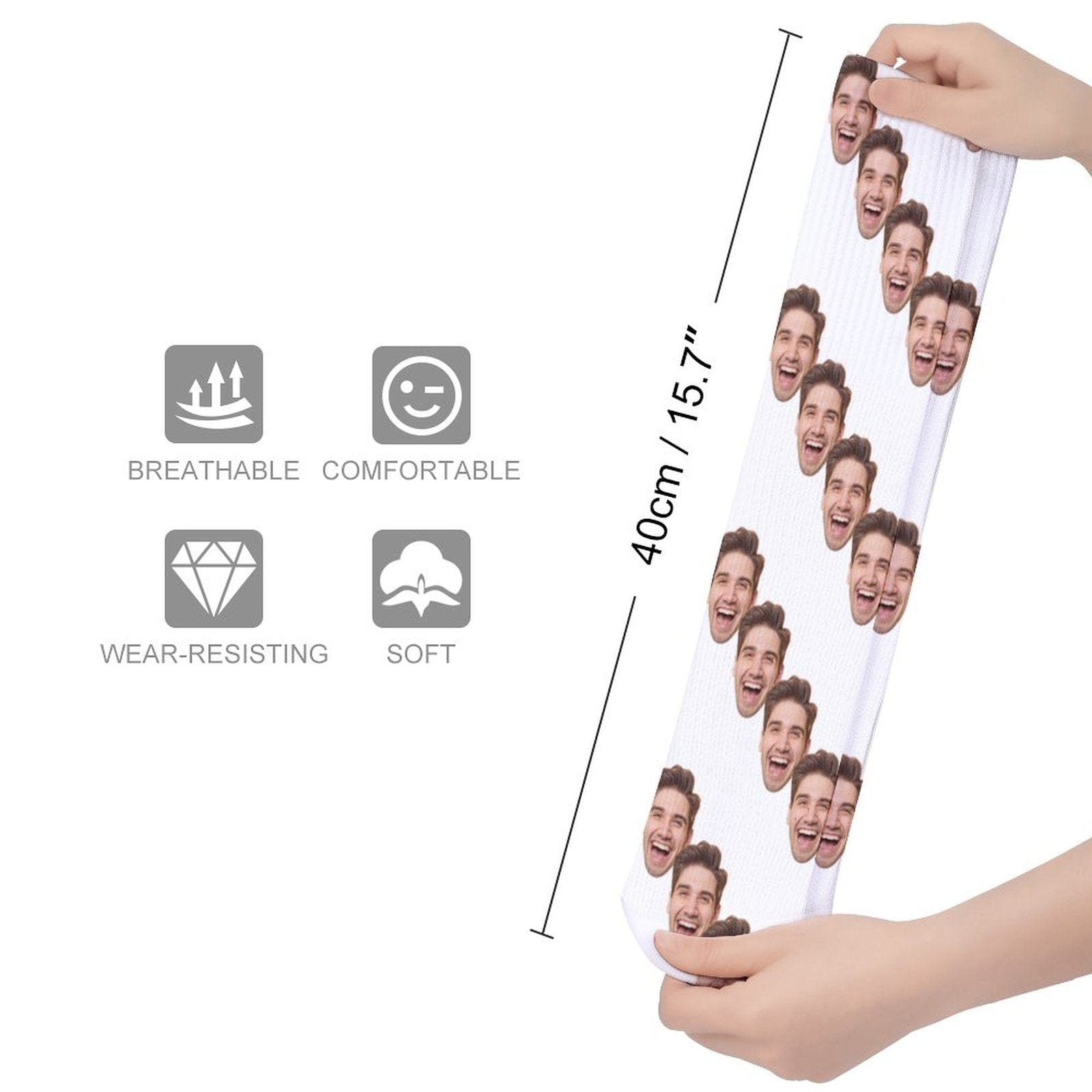 FacePajamas Sublimated Crew Socks-2WH-SDS Socks with Custom Faces White Background Funny Personalized Sublimated Crew Socks Gift for Family Friends