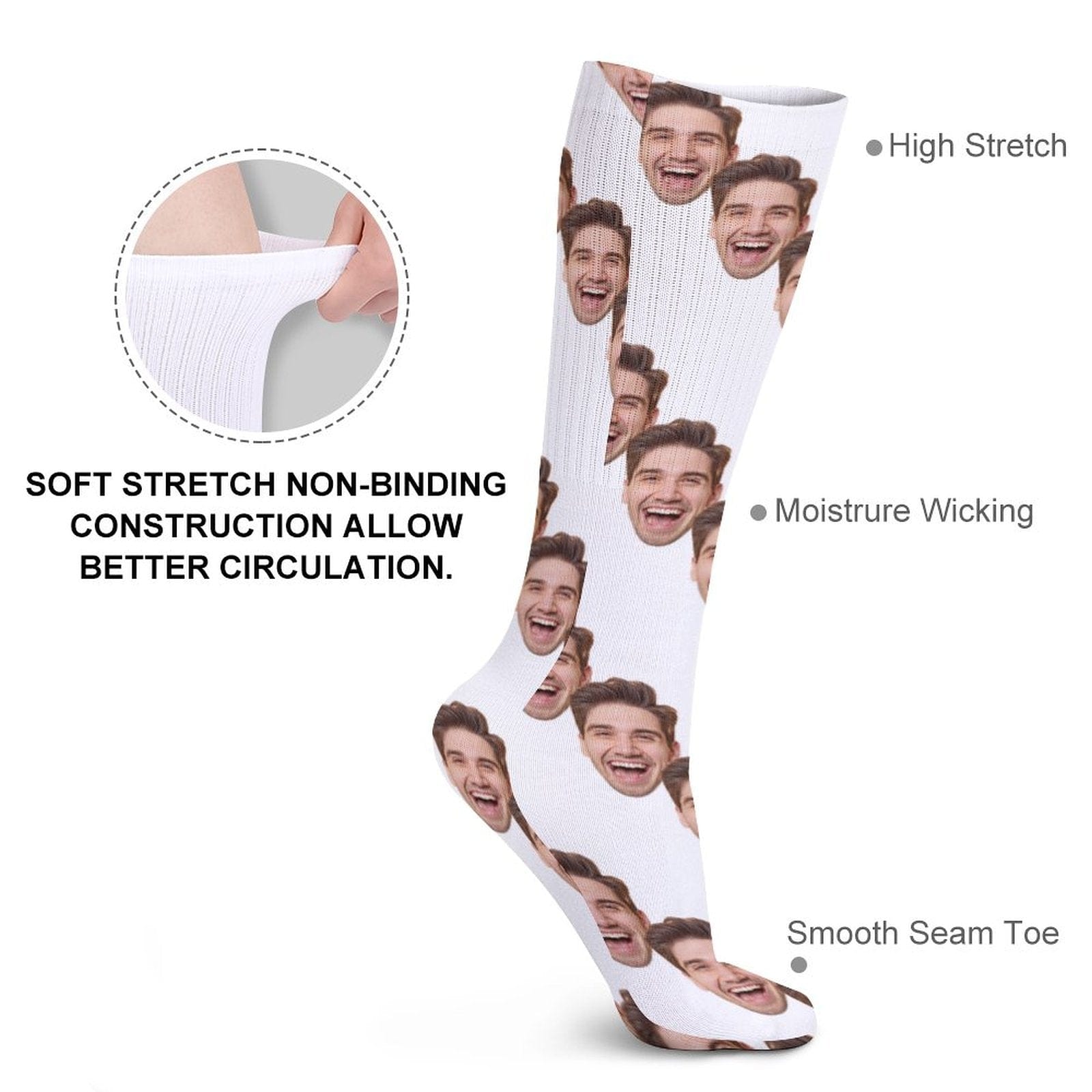 FacePajamas Sublimated Crew Socks-2WH-SDS Socks with Custom Faces White Background Funny Personalized Sublimated Crew Socks Gift for Family Friends
