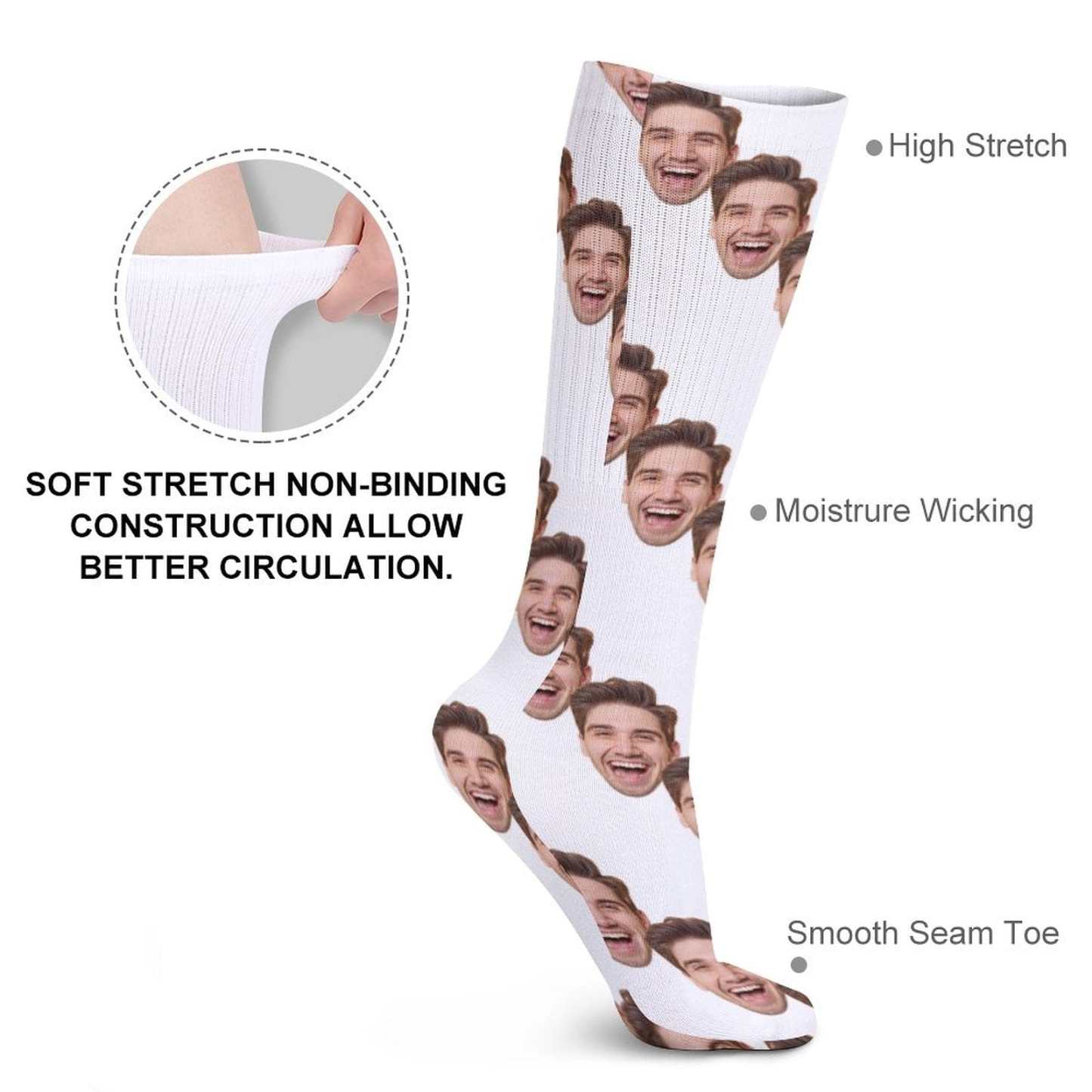 FacePajamas Sublimated Crew Socks-2WH-SDS Socks with Custom Faces White Background Funny Personalized Sublimated Crew Socks Gift for Family Friends
