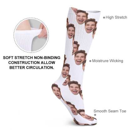 FacePajamas Sublimated Crew Socks-2WH-SDS Socks with Custom Faces White Background Funny Personalized Sublimated Crew Socks Gift for Family Friends