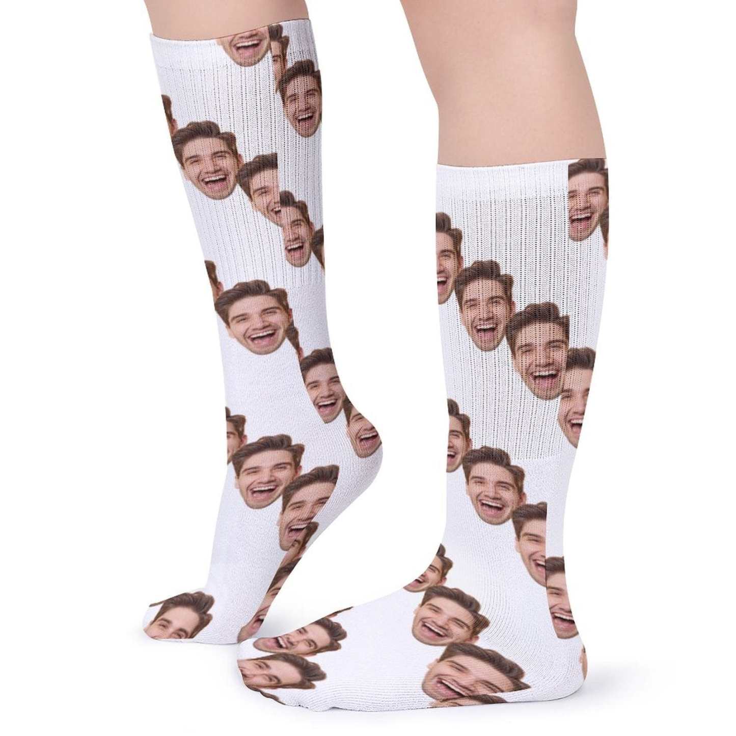 FacePajamas Sublimated Crew Socks-2WH-SDS Socks with Custom Faces White Background Funny Personalized Sublimated Crew Socks Gift for Family Friends