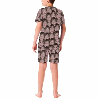 FacePajamas Pajamas #Holiday Special Pajamas #Father's Day #Parent Child Clothing-Custom Face Seamless Crew Neck Short Pajama Set For Holiday Gift